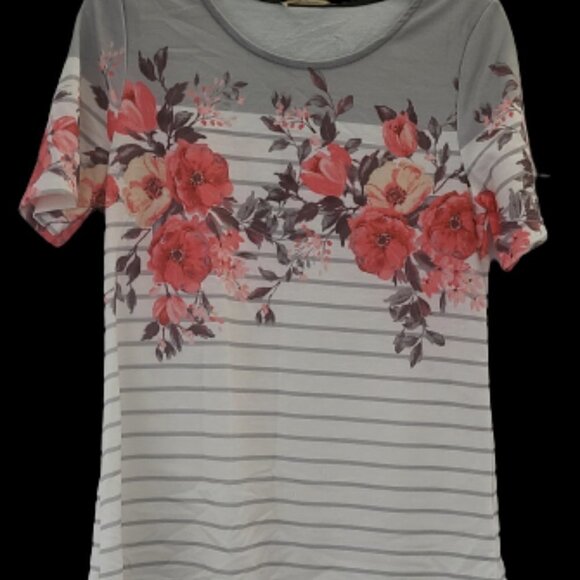12 PM By MON Ami French Terry Floral Print Short Sleeve Top Size Large NWT - Picture 5 of 9